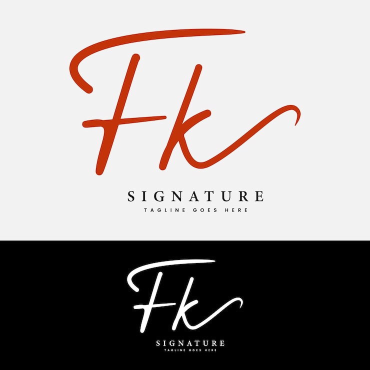 Vector f k fk logotipo de la letra inicial alfabeto fk logotipo de la firma escrita a mano