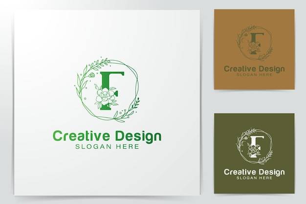 F letra natural floral elegante estilo de gradiente decorativo plantilla de diseño de logotipo para la identidad corporativa de marca