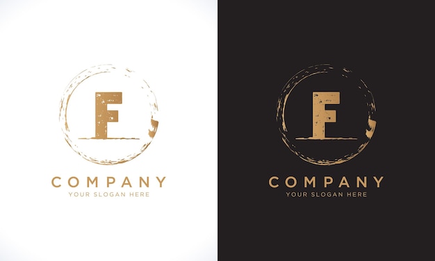 F Letter Logo With Grunge Round Shape Modern Unique Creative F Logo Design Vector Template