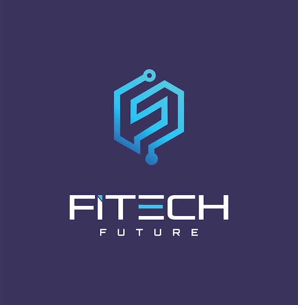 F tecnología de letras diseño de logotipo conexión a internet futurista