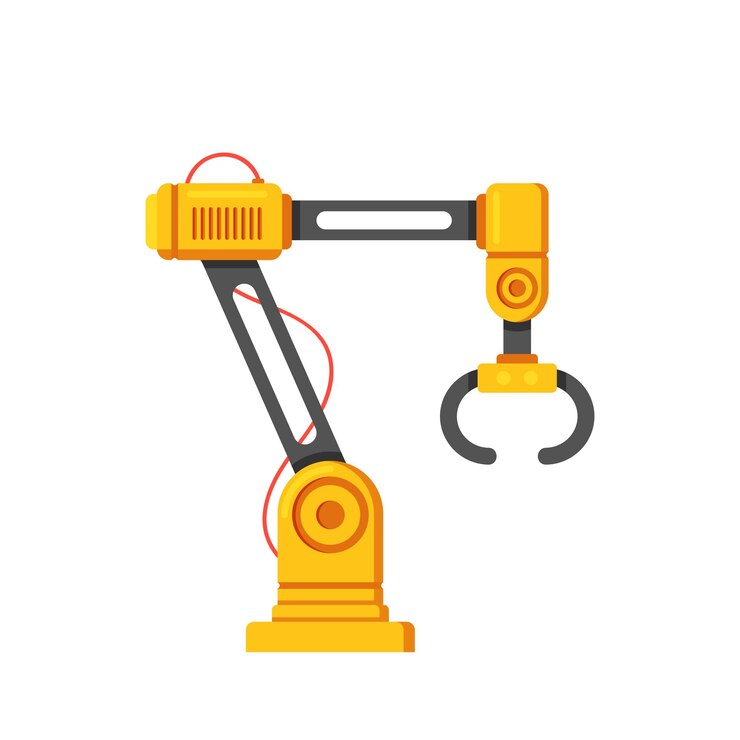 Vector fábrica de brazos robóticos planta de fabricación mano robótica automatizada fabricación aislada fábrica de robots tecnología de automatización