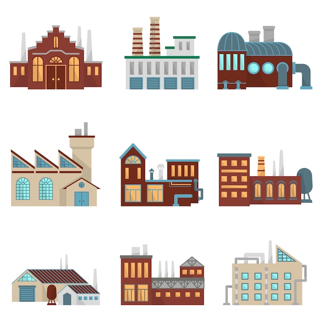 Fábrica industrial de edificios con tubería y mal ambiente.