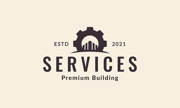 Fábrica o rascacielos con servicios de engranajes logo vector símbolo icono ilustración diseño