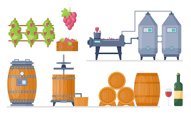 Vector fabricación en fábrica de procesos de producción de vino