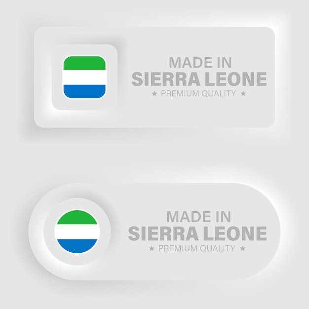 Fabricado en Sierra Leona gráfico neumórfico y etiqueta Elemento de impacto para cualquier uso