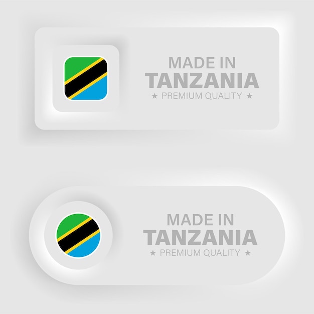 Fabricado en Tanzania gráfico neumórfico y etiqueta Elemento de impacto para el uso que desea hacer de él