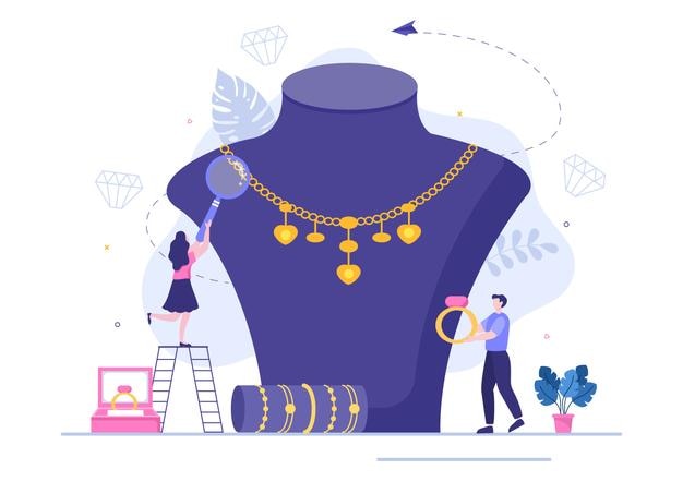 Fabricante de joyeros Accesorios de joyería, como collares, aretes y pulseras de Gem en la ilustración
