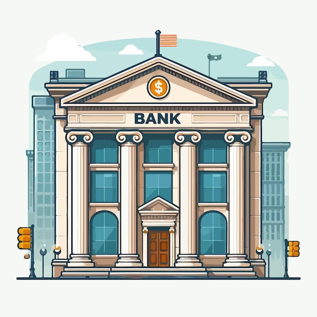Vector facada del edificio del banco aislada sobre un fondo blanco ilustración vectorial en estilo plano