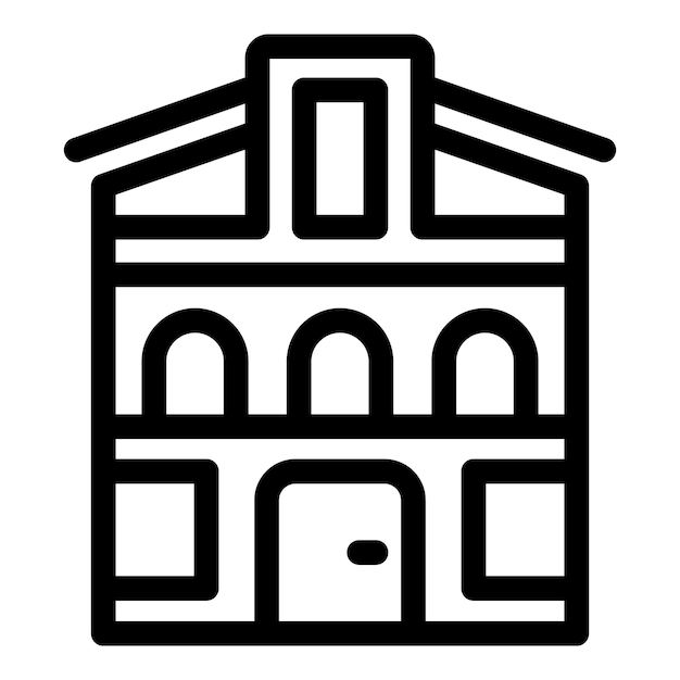 Facada del edificio con ventanas arqueadas e icono de la puerta