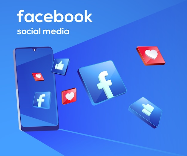 Facebook 3d iconos de redes sociales con símbolo de teléfono inteligente