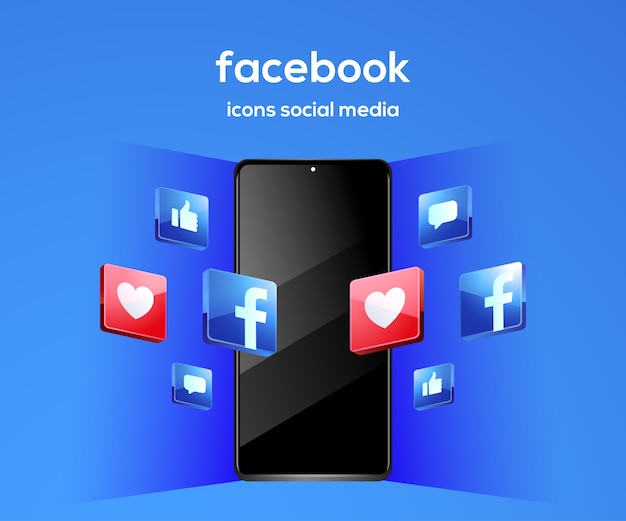 Facebook 3d iconos de redes sociales con símbolo de teléfono inteligente