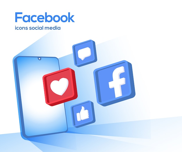 Vector facebook 3d iconos de redes sociales con símbolo de teléfono inteligente