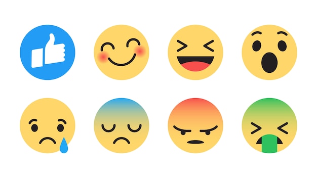 Facebook flat vector emoji set