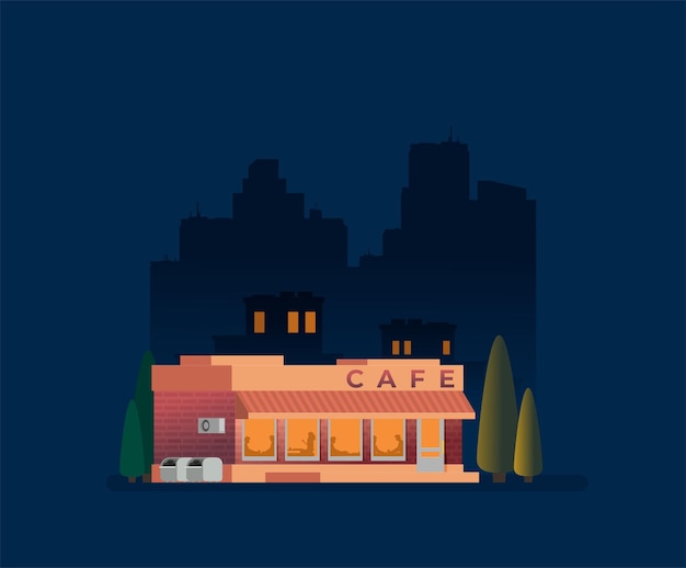 fachada, de, café, plano, vector, ilustración