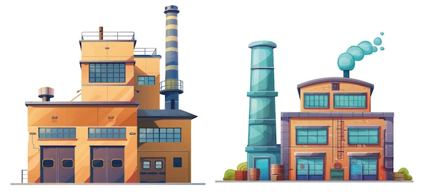 Vector fachada de la fábrica edificio industrial de dibujos animados