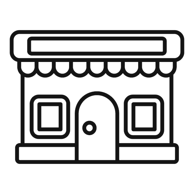 fachada de una pequeña tienda con letrero de toldo y ventanas