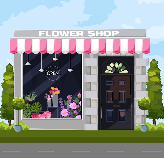 Vector fachada de la tienda de flores.