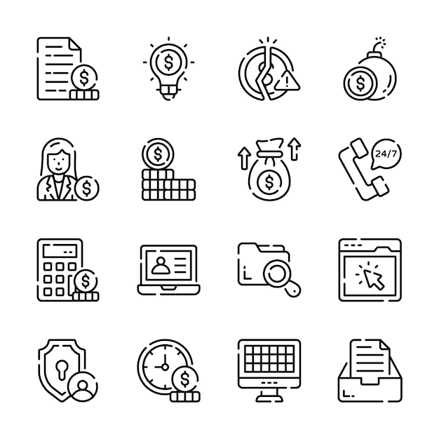 Fácil de editar paquete que muestra los iconos de línea de servicios contables y financieros