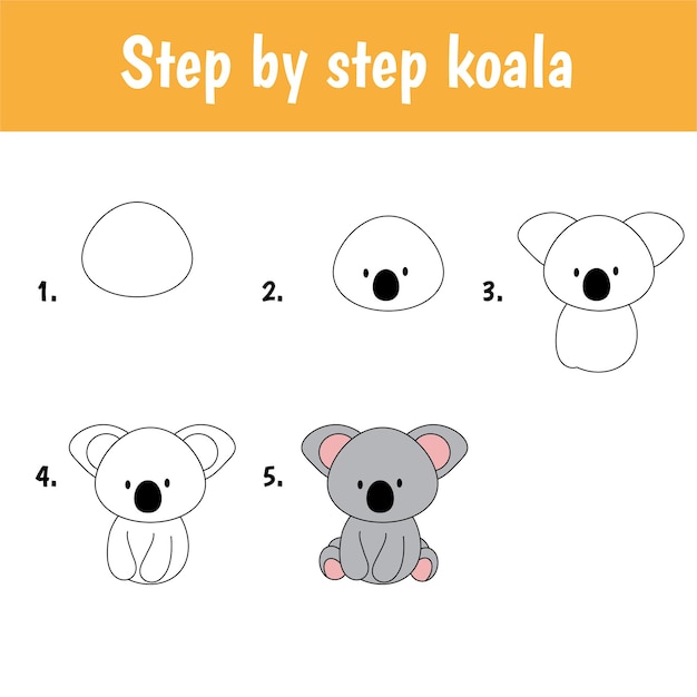 Fácil juego educativo para niños. Nivel de dificultad simple. Juegos y educación. Tutorial para dibujar koala