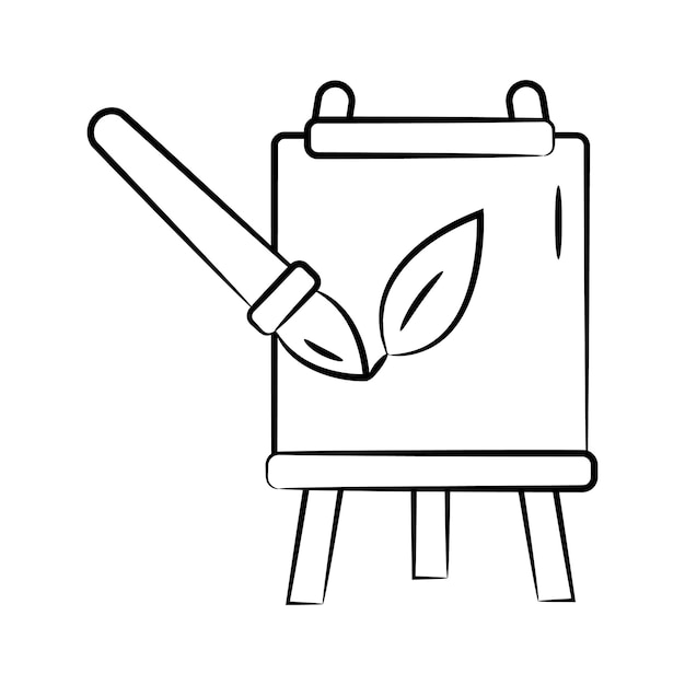 Fácil de usar icono dibujado a mano que muestra tablero de pintura con pincel