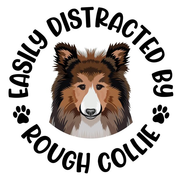 Vector fácilmente distraído por el perro collie áspero tipografía camiseta diseño vector