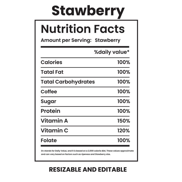 Factos nutricionales de las fresas Factos nutritivos de la etiqueta Tejos retorcidos Factos nutricionais Calculadora nutricional
