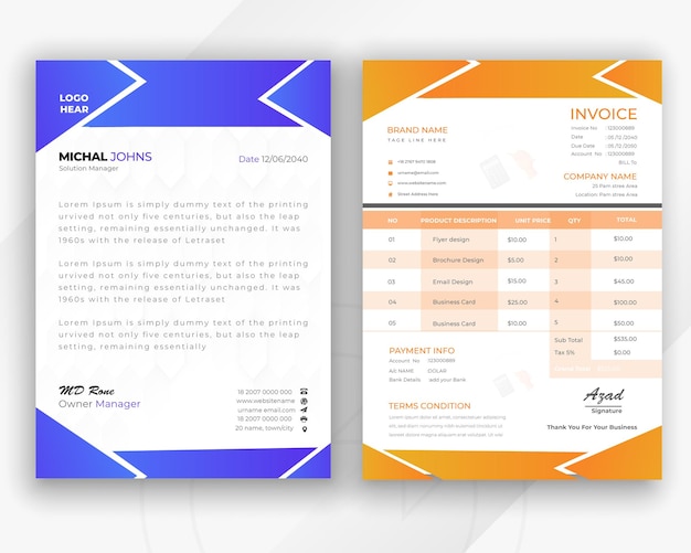 Vector factura abstracta y plantilla de diseño de membrete comercial profesional