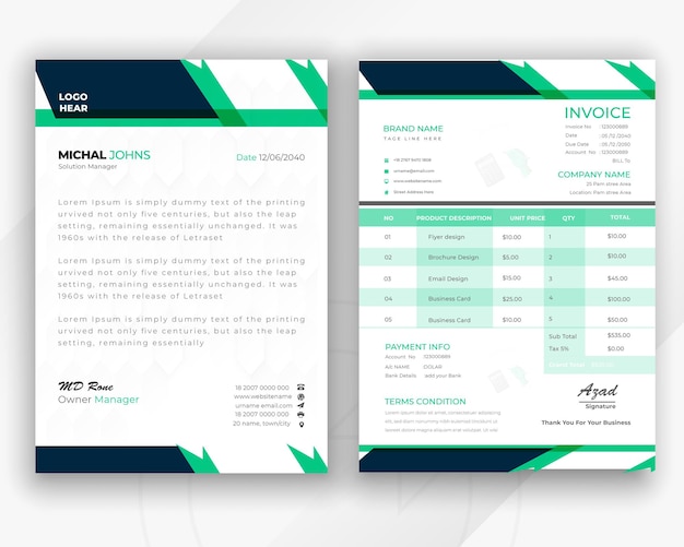 Factura abstracta y plantilla de diseño de membrete comercial profesional