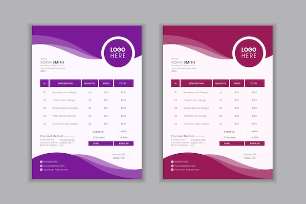 Factura comercial de diseño plano de vector libre