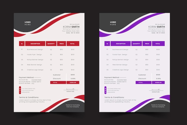 Factura comercial de diseño plano de vector libre