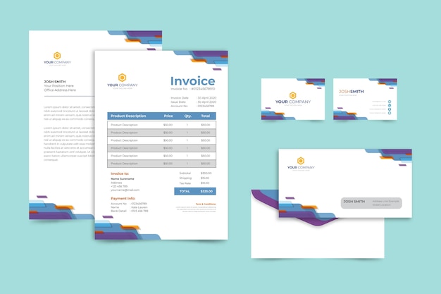 Factura corporativa en papel y tarjeta de presentación