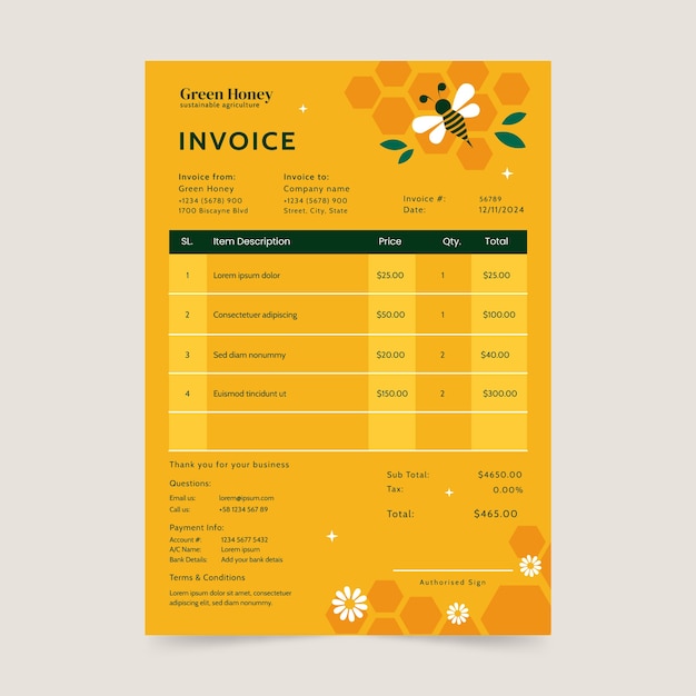 Vector factura de la empresa agrícola de diseño plano