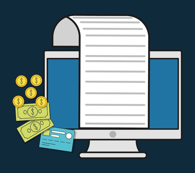 facturas de computadora monedas documento icono de pago factura de papel