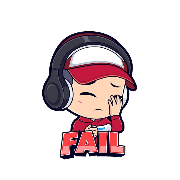 Fail gamer boy expresiones pegatina logotipo de la mascota del juego