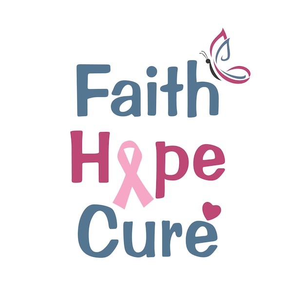 Faith Hope and Cure Lucha contra el cáncer cinta rosa símbolo de concientización sobre el cáncer de mama