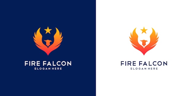 Falcon Fire Logo. Empresa de diseño plano minimalista Phoenix, Eagle y Hawk.