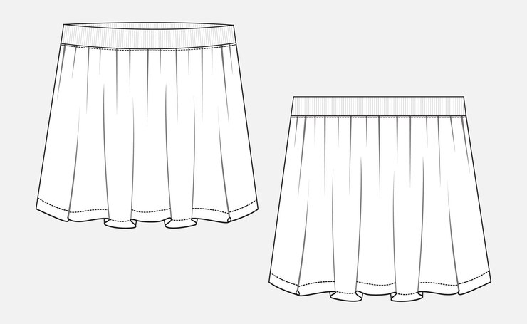 Falda para niñas dibujo técnico moda boceto plano plantilla de ilustración vectorial frente y b
