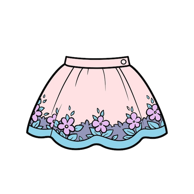 Falda con variación de color de flores para colorear página aislada sobre fondo blanco