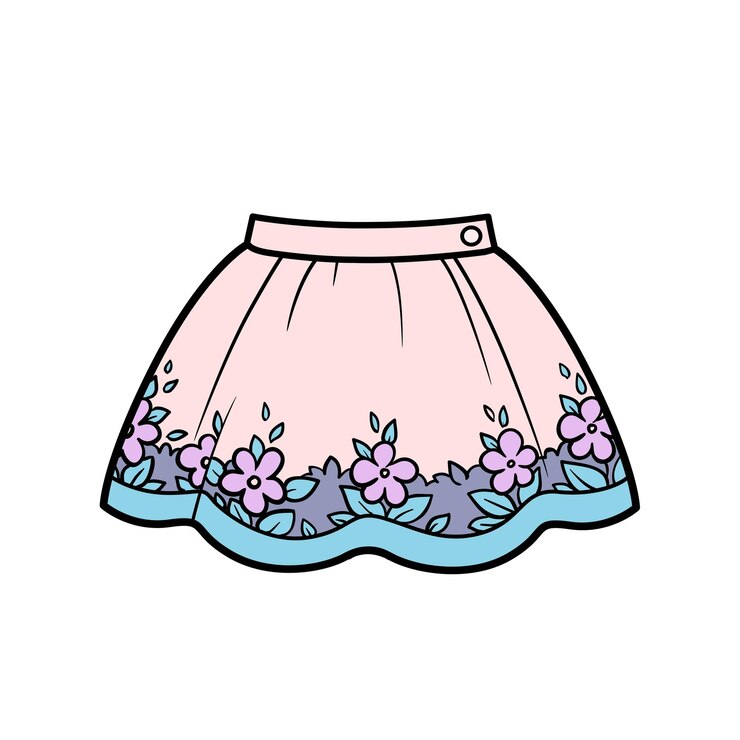 Vector falda con variación de color de flores para colorear página aislada sobre fondo blanco