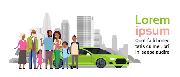 Familia afro con plantilla de banner de coche verde