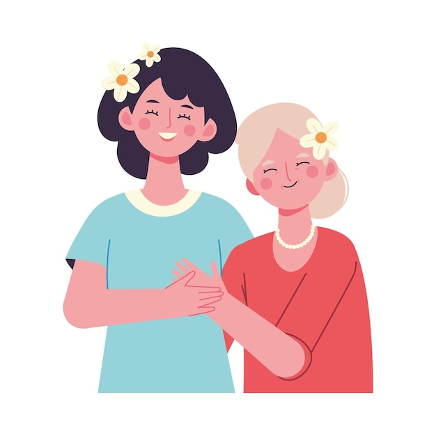 La familia ama a las mujeres juntas el icono del día de la madre aislado