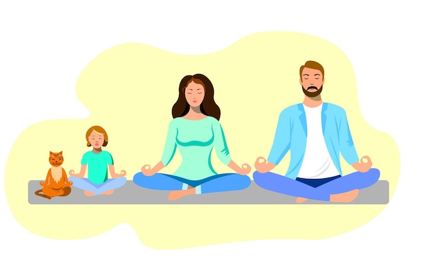 Familia amigable haciendo yoga