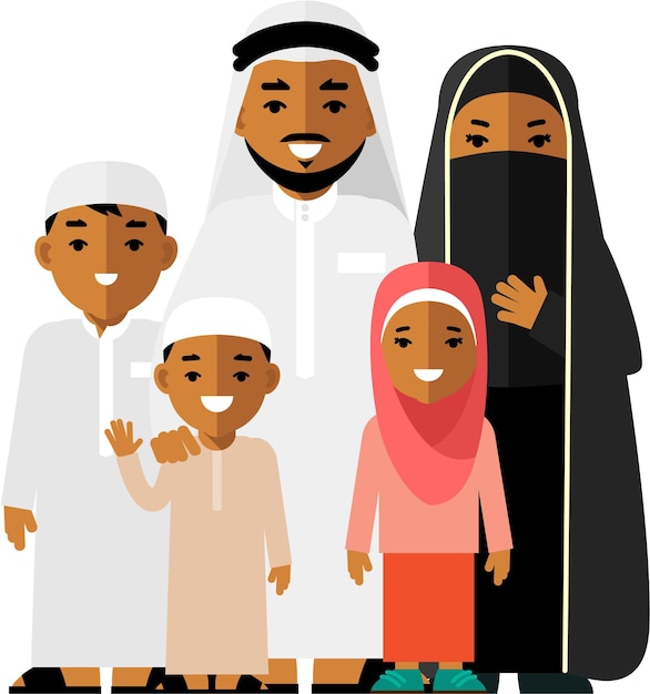Familia árabe de joven madre y padre con hijos