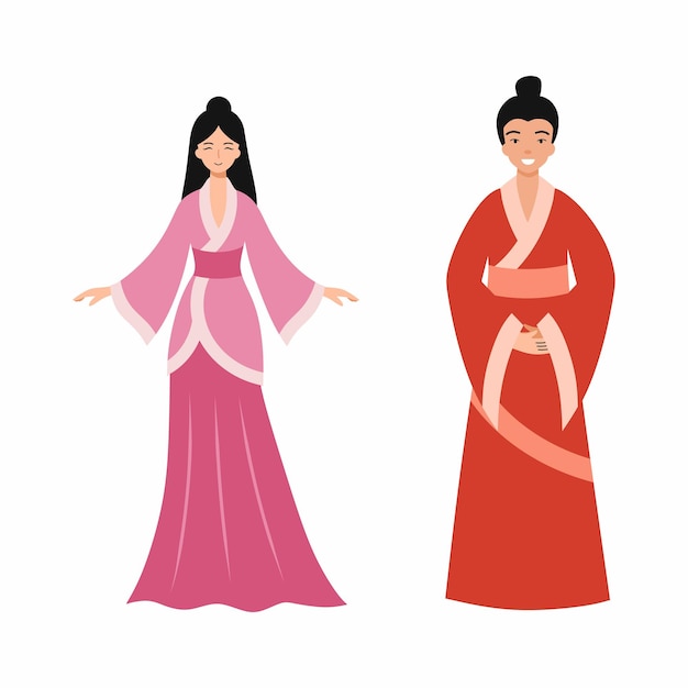 Familia asiática Hombre y mujer apariencia oriental Vestimenta tradicional de los residentes de Taiwán