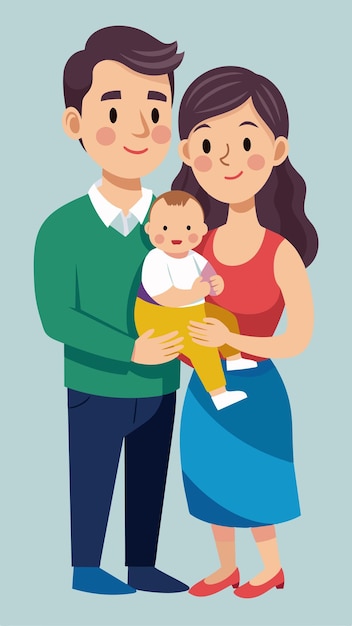 una familia con un bebé y un bebé en el fondo