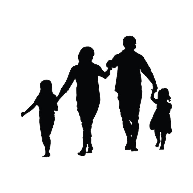 familia caminando de la mano silueta vectorial