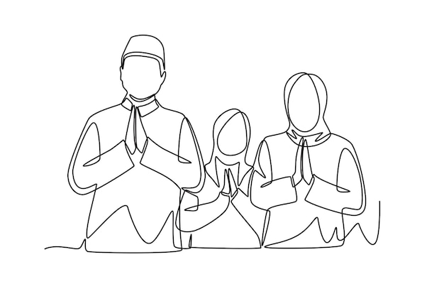 Familia celebrando el Eid al-Fitr Familia en el concepto de Eid al fitr dibujo en línea