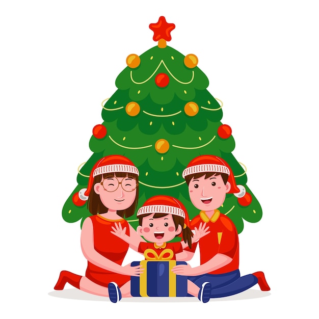 familia, celebrar, navidad, vector, ilustración