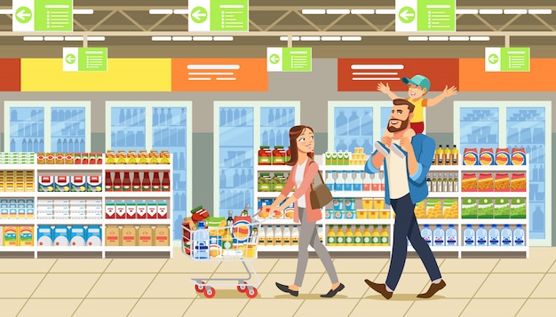 Familia de compras en el supermercado