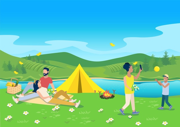 Familia descansando en la naturaleza